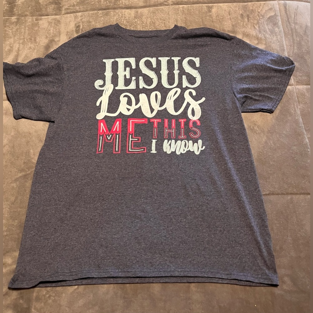 Jesus Loves Me Graphic Tee - Navy with White & Red Print